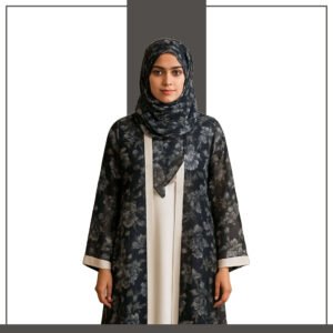Black Floral Chiffon Abaya – Zeenaya Kimono Style
