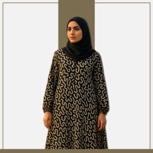 Black and ivory abstract squiggle-print abaya dress by Zeenaya