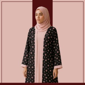 Lightweight Black Floral Chiffon Modest Abaya Dress