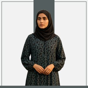 Black and teal mosaic print modest abaya by Zeenaya