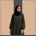 Black and white abstract dot abaya by Zeenaya