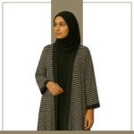 Zeenaya black and white chevron-stripe abaya