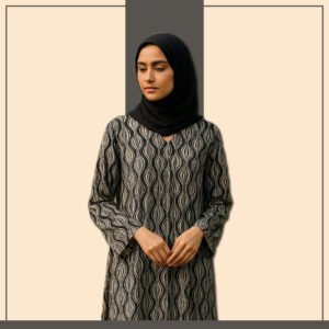Black and white geometric abaya by Zeenaya