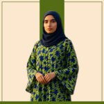 Zeenaya blue and lime geometric abaya with tiered hem
