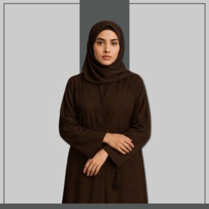 Charcoal black abaya with embroidered bows
