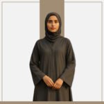 Charcoal grey studded abaya with laser-cut sleeves – Zeenaya