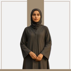Charcoal grey studded abaya with laser-cut sleeves – Zeenaya