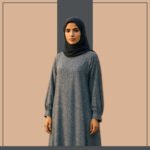 Dusty blue leaf print abaya dress