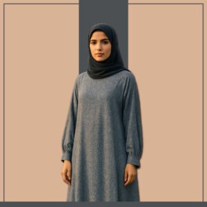 Dusty blue leaf print abaya dress