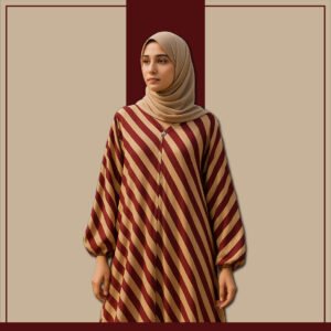 Maroon diagonal stripe abaya by Zeenaya
