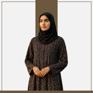 Black ditsy floral print abaya by Zeenaya