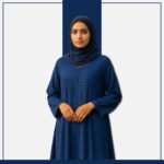 Black and electric blue geometric abaya by Zeenaya