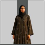 Olive green embroidered abaya with bows