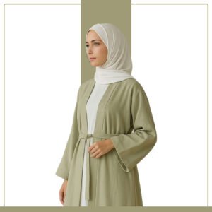 Modest Open Olive Green Abaya in Crepe Fabric