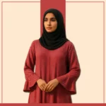 Red and white striped tiered abaya by Zeenaya
