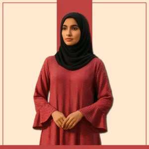 Red and white striped tiered abaya by Zeenaya