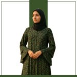 Zeenaya black and green abstract floral abaya