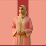 Zeenaya blush pink micro-stripe open abaya