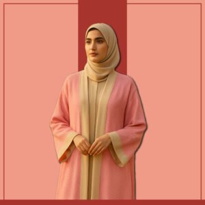Zeenaya blush pink micro-stripe open abaya