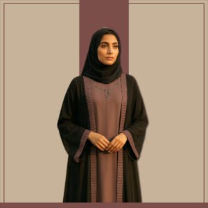 Zeenaya mauve purple inner abaya with black chiffon overlay