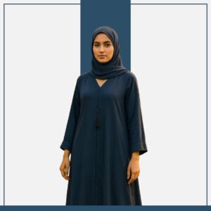 Midnight Navy Modest Abaya with Front Buttons by Zeenaya