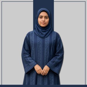 Greek Key Open Abaya Styled with Hijab – Zeenaya
