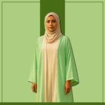 Zeenaya mint green micro-stripe open-front abaya