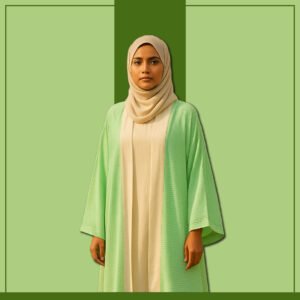 Zeenaya mint green micro-stripe open-front abaya