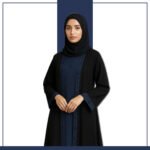 Zeenaya navy blue inner and black chiffon overlay abaya