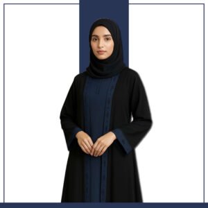 Zeenaya navy blue inner and black chiffon overlay abaya
