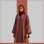 Modest Abaya in Plum Crepe with Heritage-Inspired Print