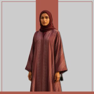 Modest Abaya in Plum Crepe with Heritage-Inspired Print