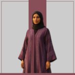 Modest Fashion Plum Greek Key Abaya Styled with Hijab