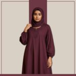 Zeenaya plum purple rhinestone abaya with front zip