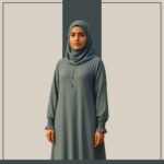Powder blue modest abaya with front zip