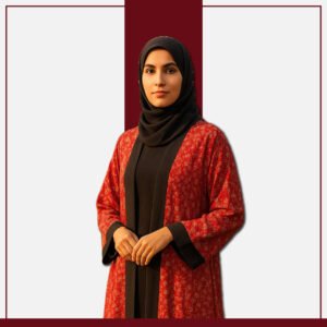 Zeenaya red mini-flower print open abaya