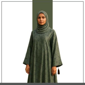 Tassel-Detail Open Abaya with Geometric Print – Zeenaya