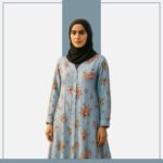 Sky blue floral abaya with pink flowers – Zeenaya