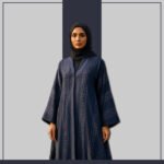 Teal Blue Greek Key Abaya Styled with Hijab – Zeenaya