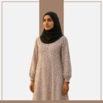 White floral abaya with red micro print by Zeenaya