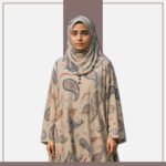 Zeenaya White Abaya with Colorful Traditional Print