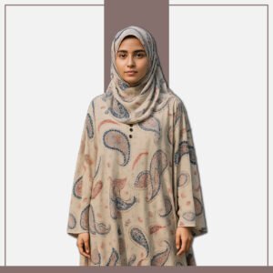 Zeenaya White Abaya with Colorful Traditional Print