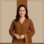 brown embroidered abaya with cuff design by Zeenaya Modestwear